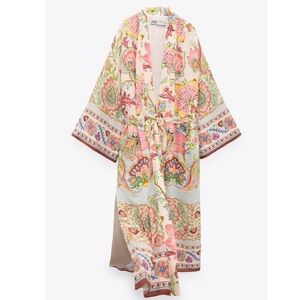 NWT Zara Printed Belted Kimono Duster Robe Coverup